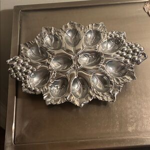 Ornate Silver Leaf & Grape Serving Dish